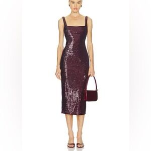 Camila Coelho Burgundy Sequin Midi Dress